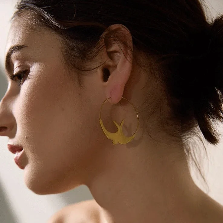 Serenity Wings: Dove Hoop Gold Earrings - Image 2