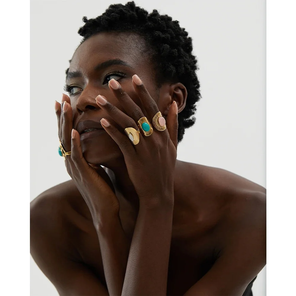 Standing Strong - Gold Adjustable Ring with Amazonite - Image 5