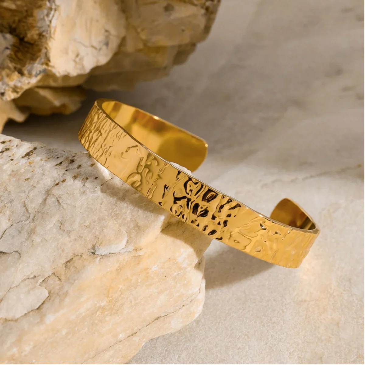 Textured Gold Cuff Bracelet - Image 4