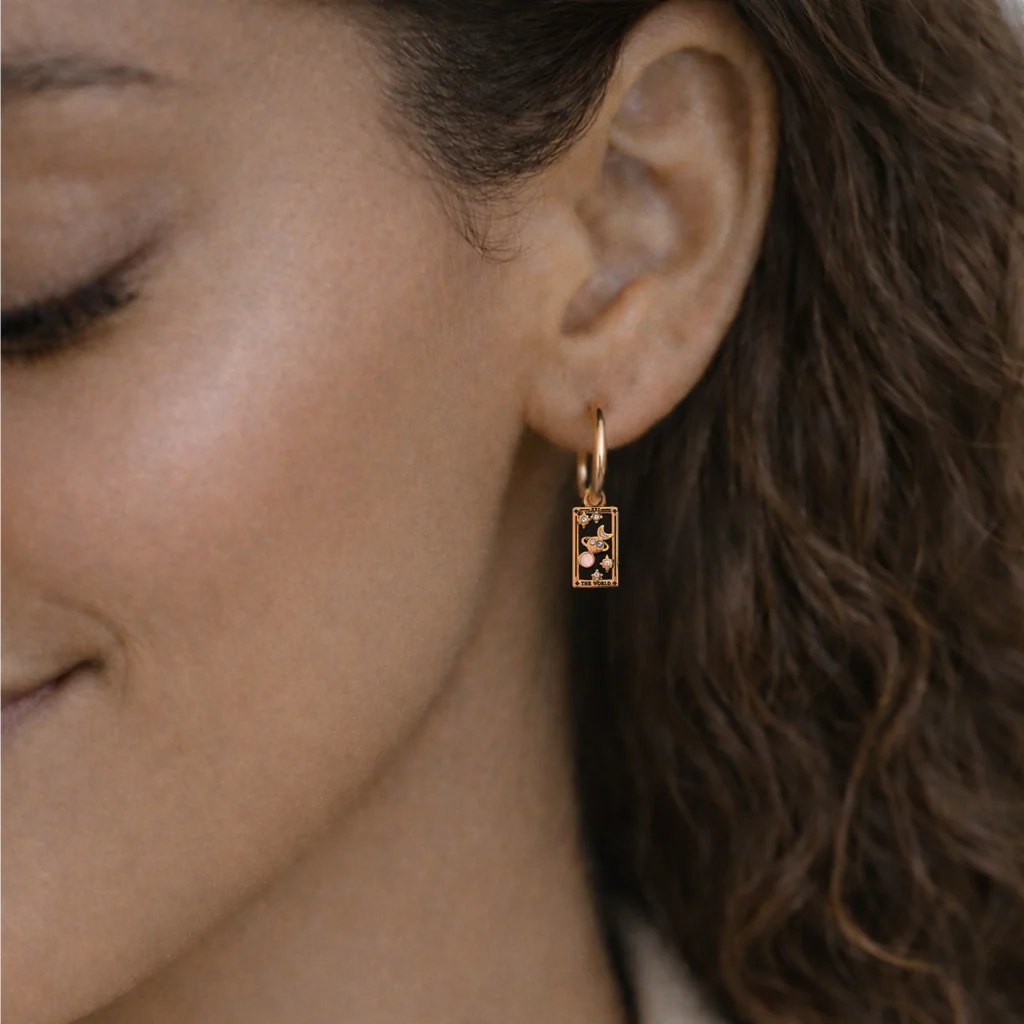 The World - Tarot Card Hoop Earrings - Image 2