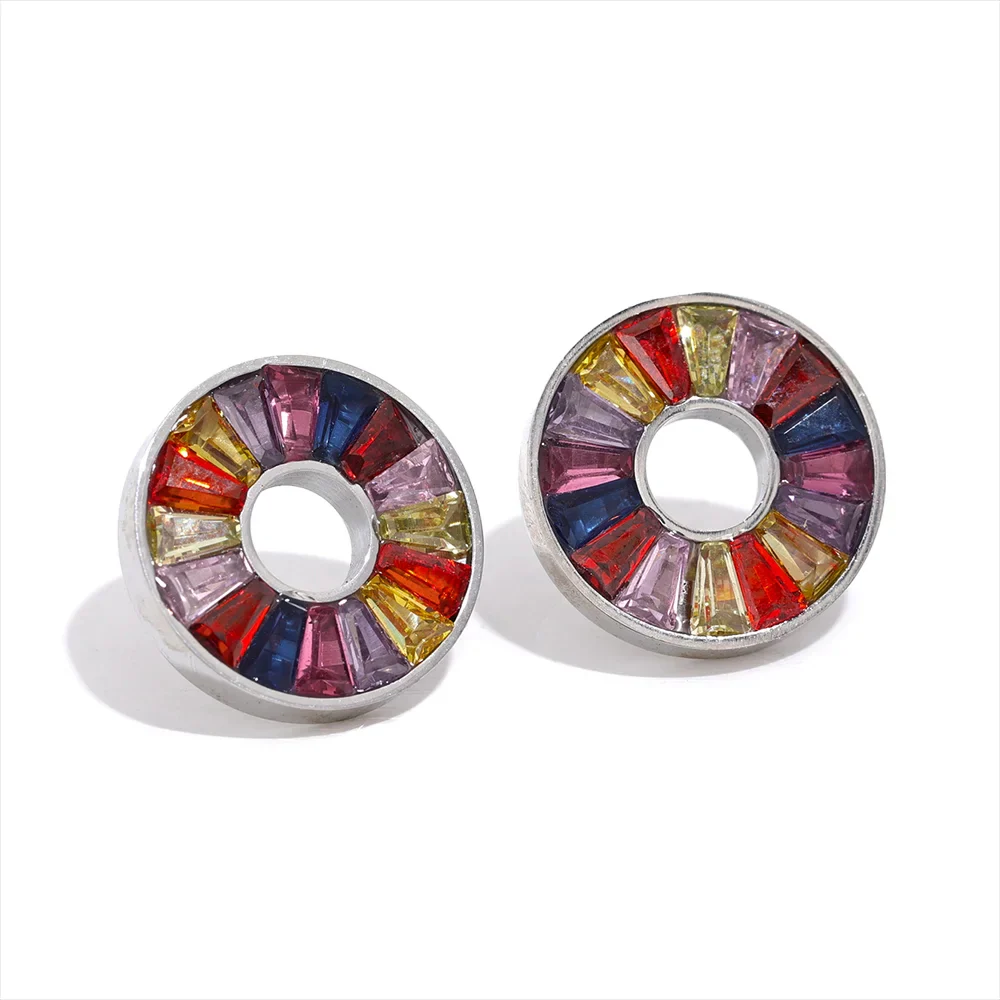 Vibrant - Rainbow Round Gold Stud Earrings - Image 8