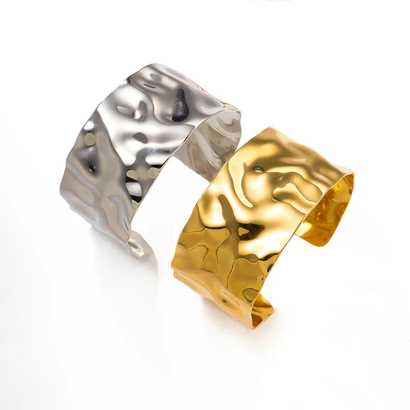 Waves of Light Textured Wide Cuff Gold/Silver