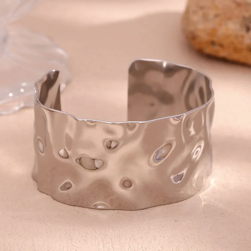 Waves of Light Textured Wide Cuff Gold/Silver - Image 6